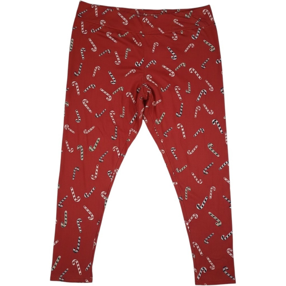 Feeling Festive Candy Cane Christmas Leggings Red Plus Size 3X 24W 26W Holiday